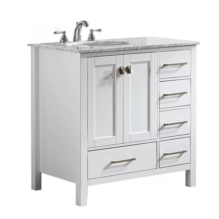 White Karine 36" Single Bathroom Vanity Set Crafted from a Clean Lined Solid Wood Base