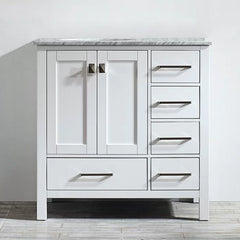 White Karine 36" Single Bathroom Vanity Set Crafted from a Clean Lined Solid Wood Base