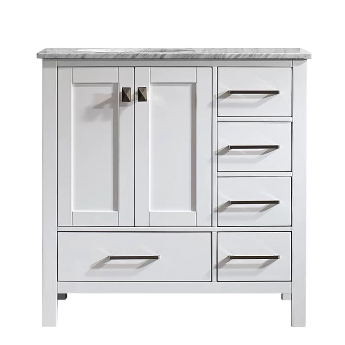 White Karine 36" Single Bathroom Vanity Set Crafted from a Clean Lined Solid Wood Base