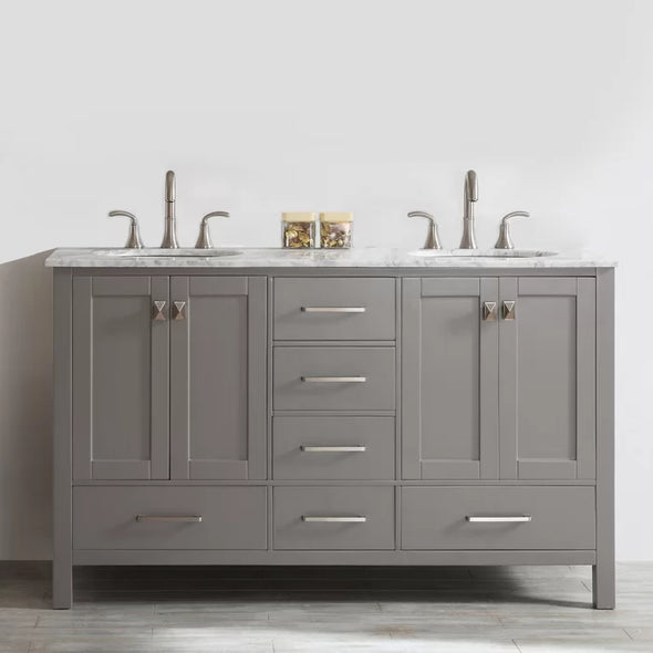 Fossil Gray Karine 60" Double Bathroom Vanity Set Seaside Inspired Style