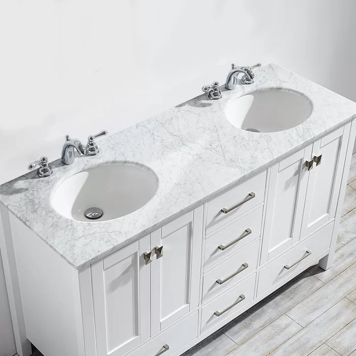 White Karine 60" Double Bathroom Vanity Set Seaside Inspired Style Design