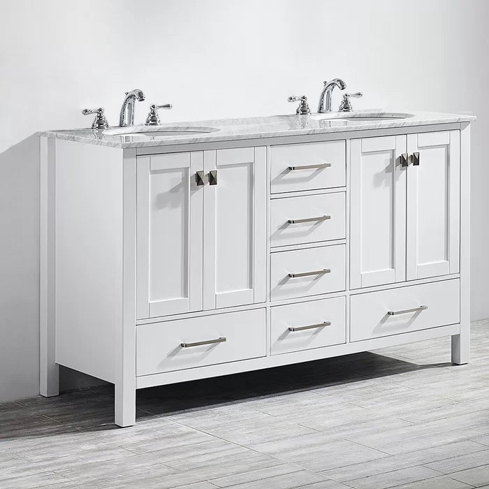 White Karine 60" Double Bathroom Vanity Set Seaside Inspired Style Design