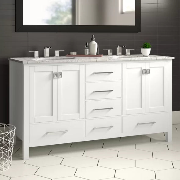 White Karine 60" Double Bathroom Vanity Set Seaside Inspired Style Design