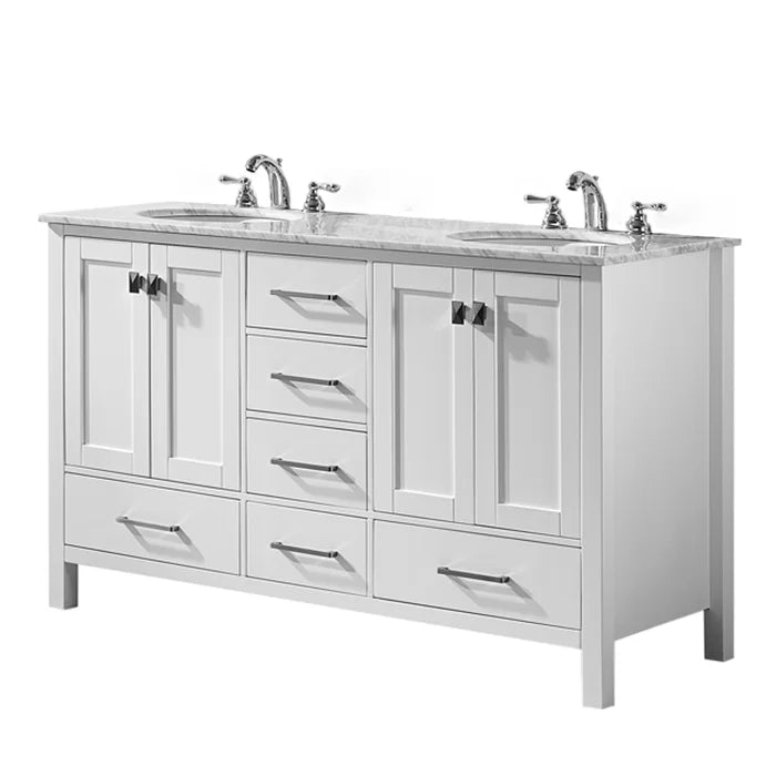 White Karine 60" Double Bathroom Vanity Set Seaside Inspired Style Design