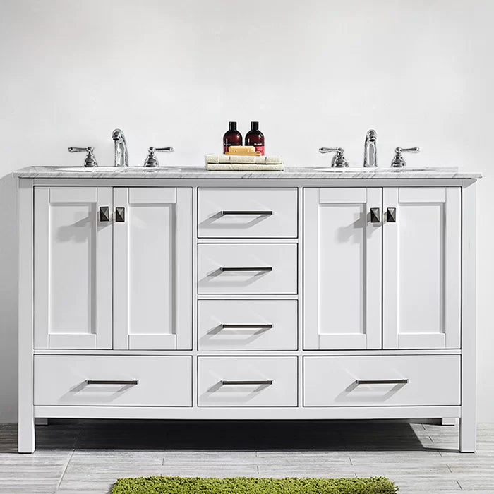 White Karine 60" Double Bathroom Vanity Set Seaside Inspired Style Design