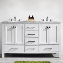 White Karine 60" Double Bathroom Vanity Set Seaside Inspired Style Design