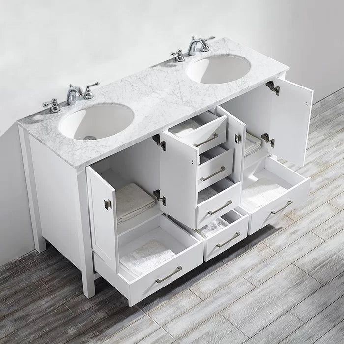White Karine 60" Double Bathroom Vanity Set Seaside Inspired Style Design
