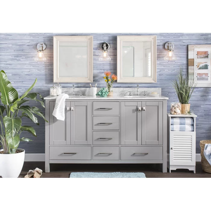 White Karine 60" Double Bathroom Vanity Set Seaside Inspired Style Design