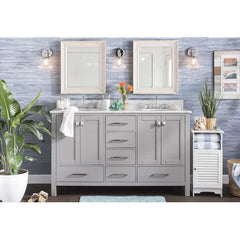 White Karine 60" Double Bathroom Vanity Set Seaside Inspired Style Design