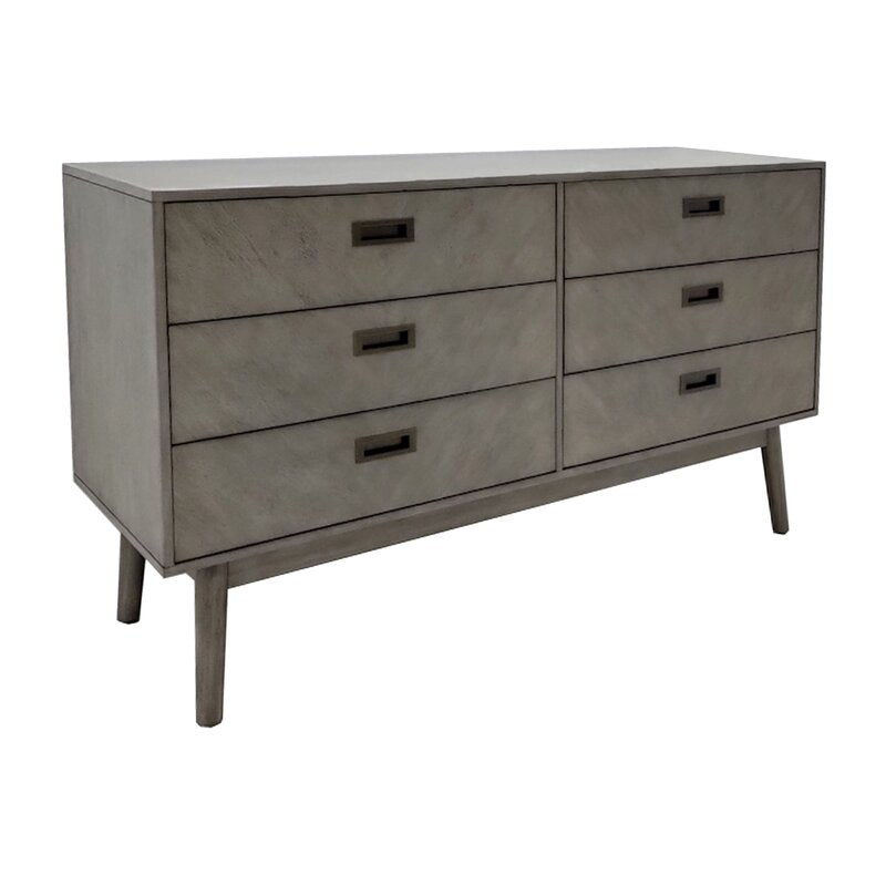 Light Gray Karolina 6 Drawer 56'' W Double Dresser Engineered Wood