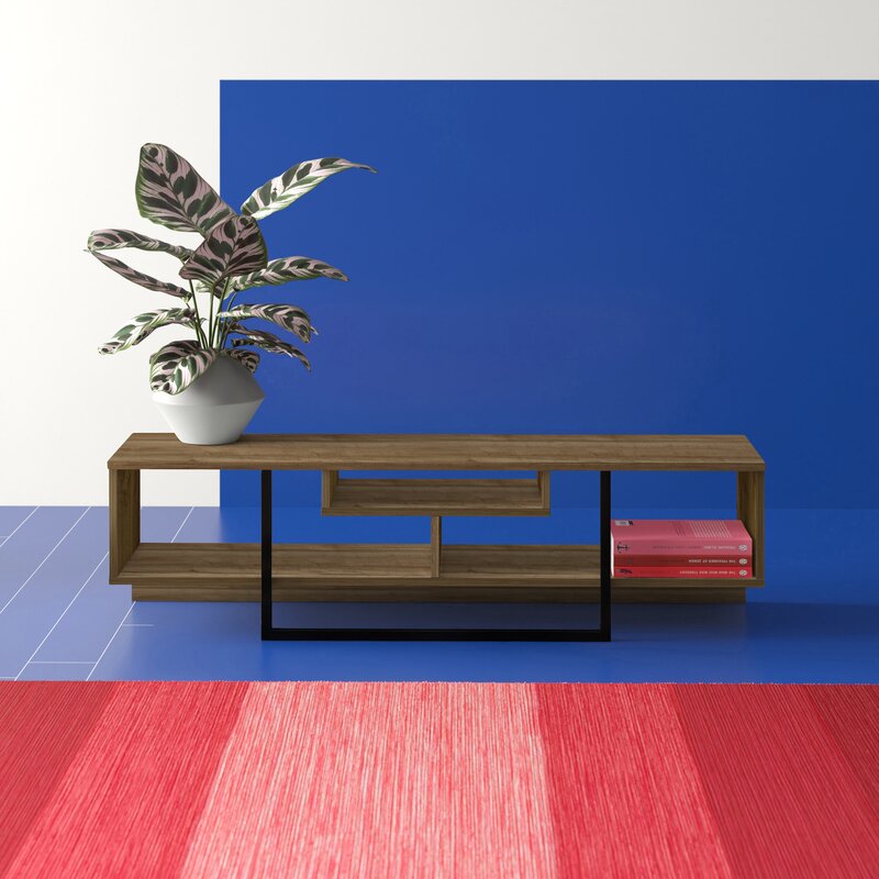TV Stand for TVs up to 65" Stylish Features Rectangular Black Metal Bar