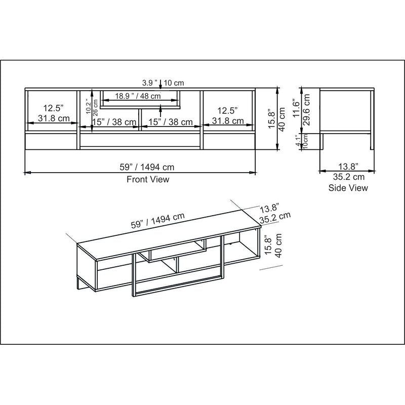 TV Stand for TVs up to 65" Stylish Features Rectangular Black Metal Bar
