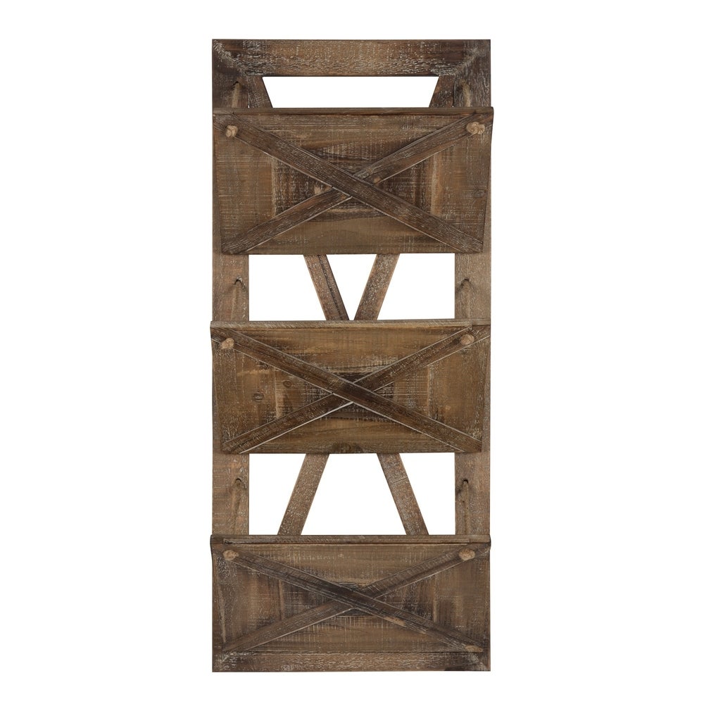 3 Pocket Farmhouse Wood Hanging Wall File Holder - Rustic Brown Keep Files Handily in Sight with this Three-Pocket Hanging Wall File