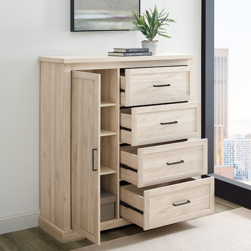 Birch Katheryn 45" 4 Drawer Grooved Wardrobe Crafted From Engineered Wood