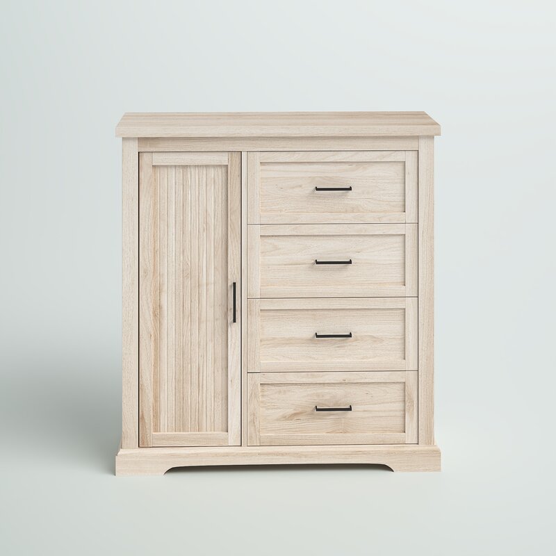 Birch Katheryn 45" 4 Drawer Grooved Wardrobe Crafted From Engineered Wood