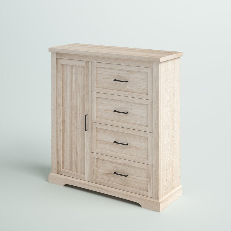 Birch Katheryn 45" 4 Drawer Grooved Wardrobe Crafted From Engineered Wood