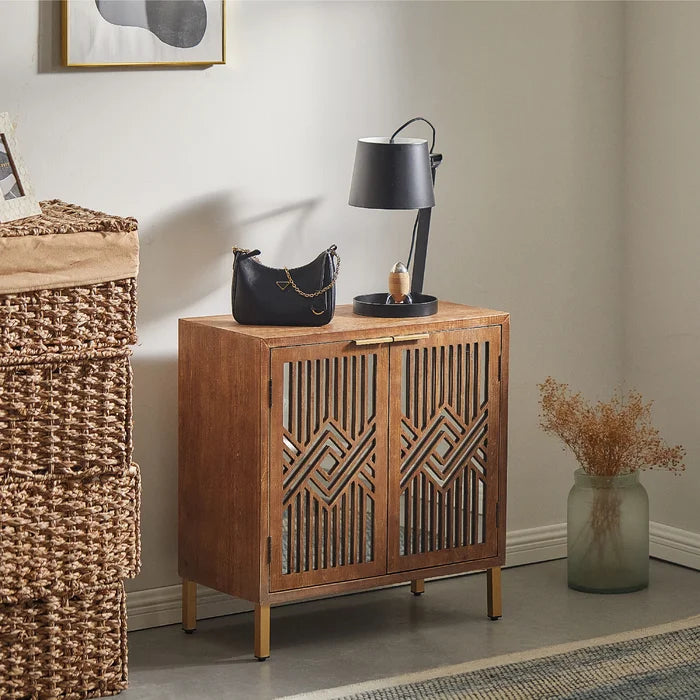 Kaysen 28.8'' Tall 2 - Door Mirrored Accent Cabinet Elegant Mirror Fronts and Geometric Patterns