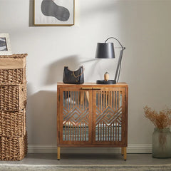 Kaysen 28.8'' Tall 2 - Door Mirrored Accent Cabinet Elegant Mirror Fronts and Geometric Patterns