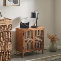 Kaysen 28.8'' Tall 2 - Door Mirrored Accent Cabinet Elegant Mirror Fronts and Geometric Patterns