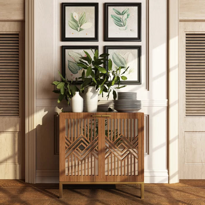 Kaysen 28.8'' Tall 2 - Door Mirrored Accent Cabinet Elegant Mirror Fronts and Geometric Patterns