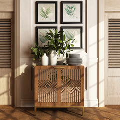 Kaysen 28.8'' Tall 2 - Door Mirrored Accent Cabinet Elegant Mirror Fronts and Geometric Patterns