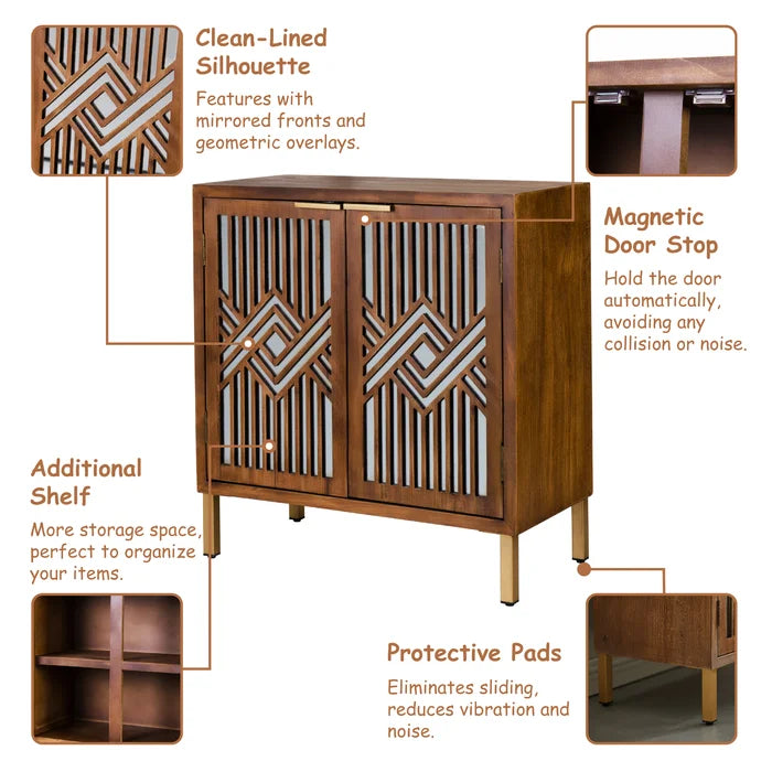 Kaysen 28.8'' Tall 2 - Door Mirrored Accent Cabinet Elegant Mirror Fronts and Geometric Patterns