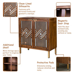 Kaysen 28.8'' Tall 2 - Door Mirrored Accent Cabinet Elegant Mirror Fronts and Geometric Patterns