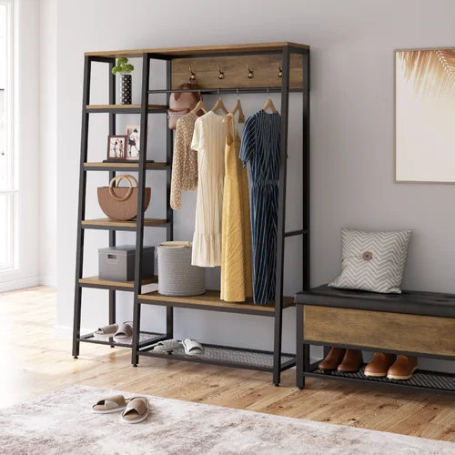 Rustic Brown Kedarnath 46.9'' Wide Hall Tree with Bench and Shoe Storage