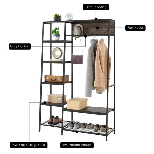 Dark Brown Kedarnath 46.9'' Wide Hall Tree with Bench and Shoe Storage