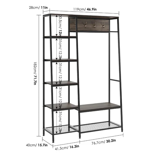 Dark Brown Kedarnath 46.9'' Wide Hall Tree with Bench and Shoe Storage