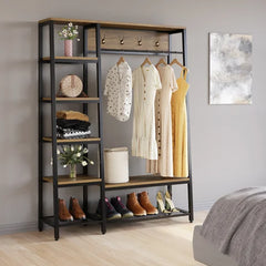 Rustic Brown Kedarnath 46.9'' Wide Hall Tree with Bench and Shoe Storage