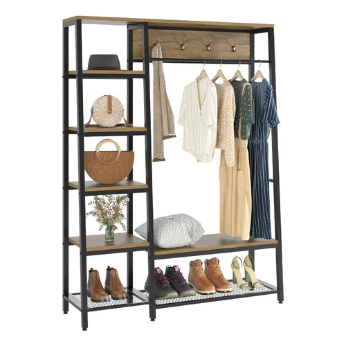 Rustic Brown Kedarnath 46.9'' Wide Hall Tree with Bench and Shoe Storage