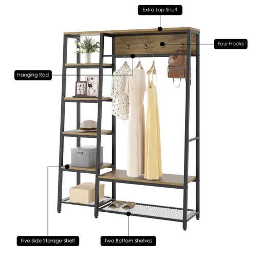 Rustic Brown Kedarnath 46.9'' Wide Hall Tree with Bench and Shoe Storage
