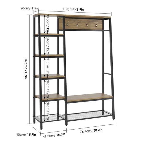 Rustic Brown Kedarnath 46.9'' Wide Hall Tree with Bench and Shoe Storage