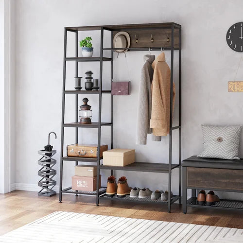 Dark Brown Kedarnath 46.9'' Wide Hall Tree with Bench and Shoe Storage