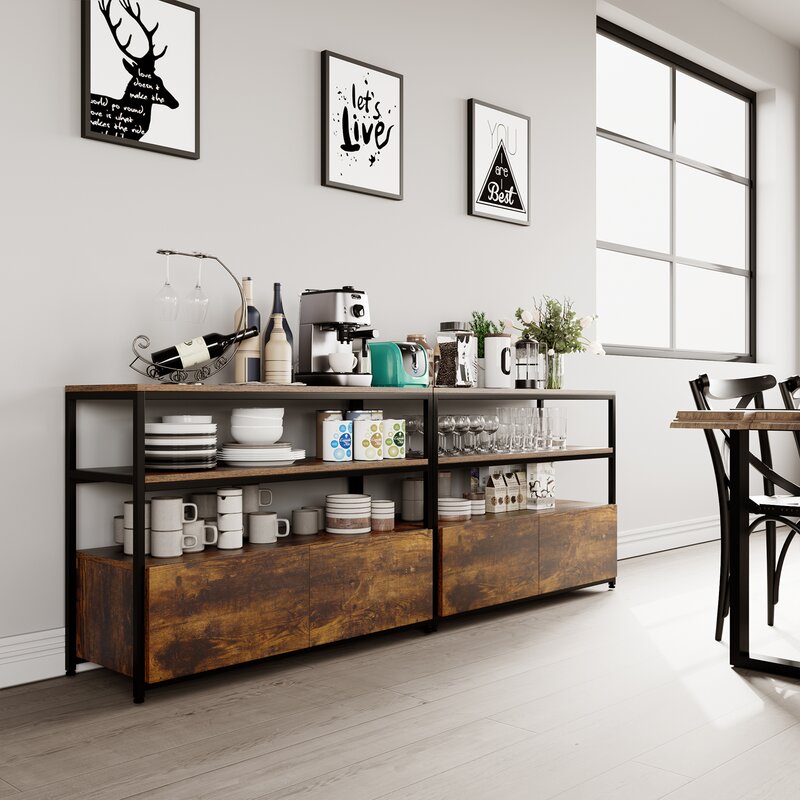 Keddrick 42.5'' Wide 2 Drawer Server Black Metal Frame