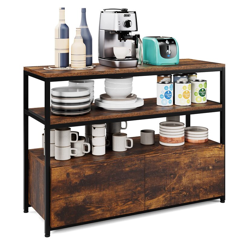 Keddrick 42.5'' Wide 2 Drawer Server Black Metal Frame