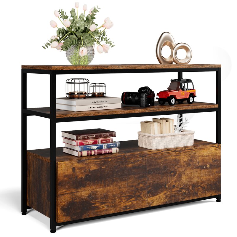 Keddrick 42.5'' Wide 2 Drawer Server Black Metal Frame
