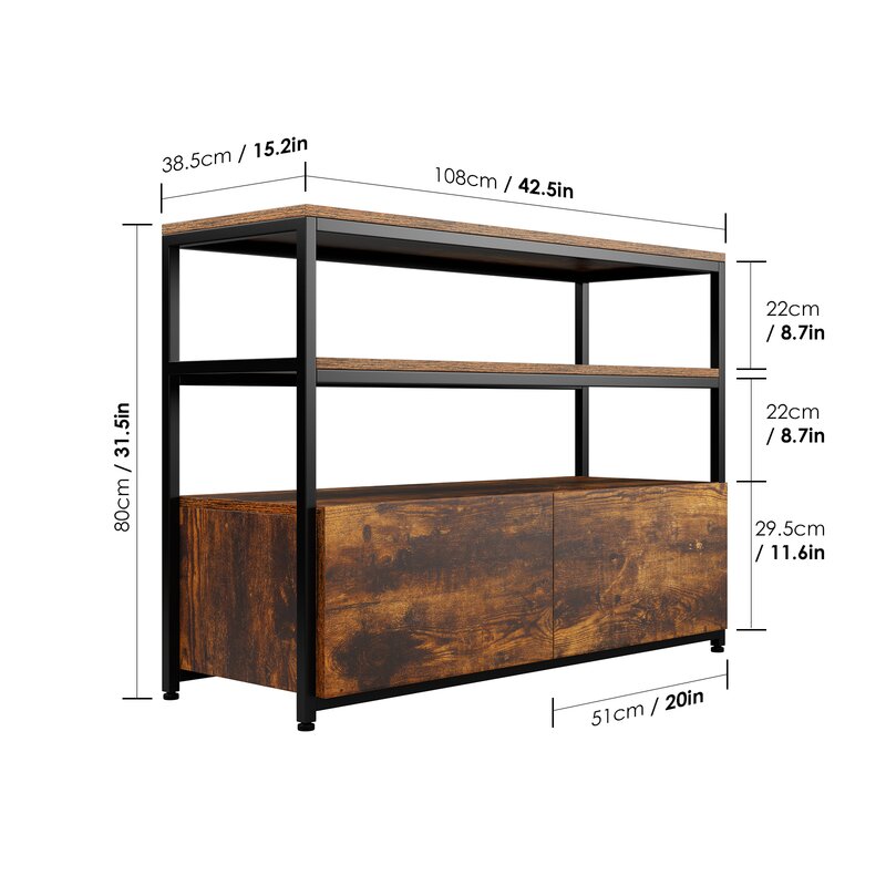 Keddrick 42.5'' Wide 2 Drawer Server Black Metal Frame