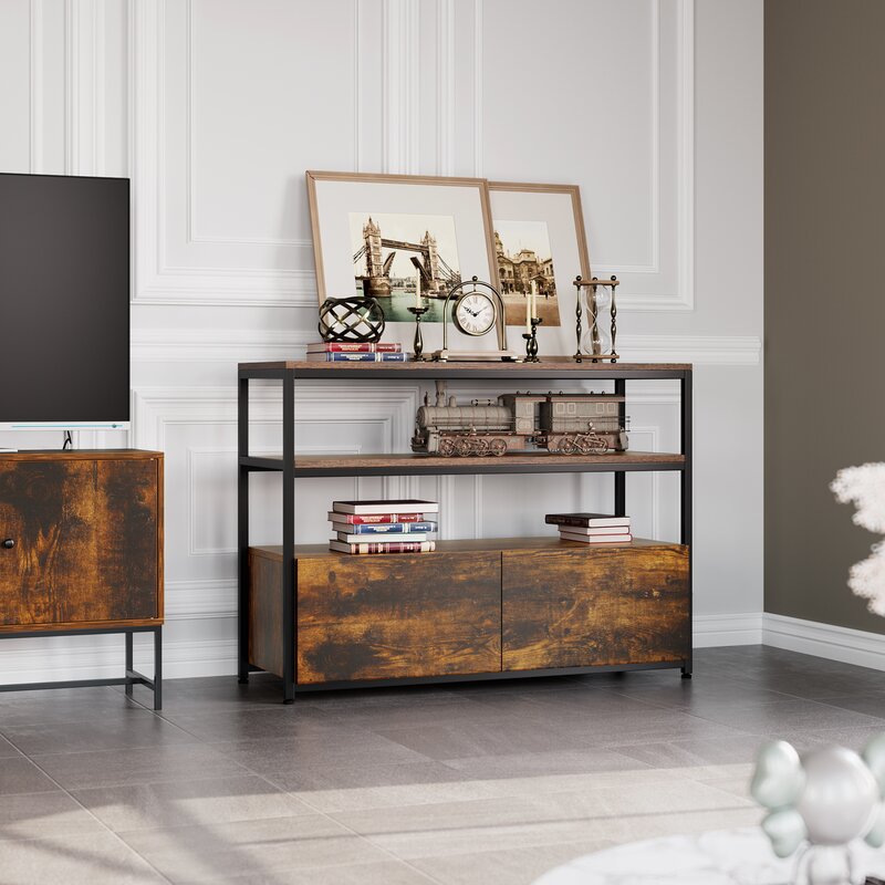 Keddrick 42.5'' Wide 2 Drawer Server Black Metal Frame