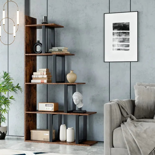 Kedest 63'' H x 34.6'' W Step Bookcase Strong Durability & Stability