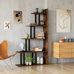Kedest 63'' H x 34.6'' W Step Bookcase Strong Durability & Stability
