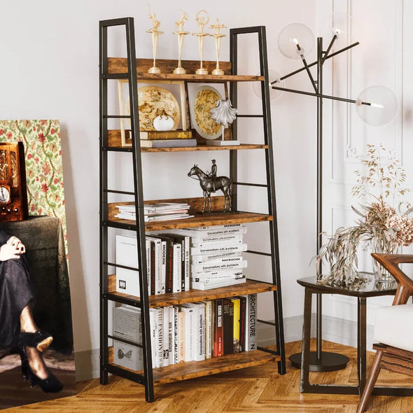 5 Shelves 59" H x 27.6" W x 13.8" D Keedy 27.6'' W Ladder Bookcase