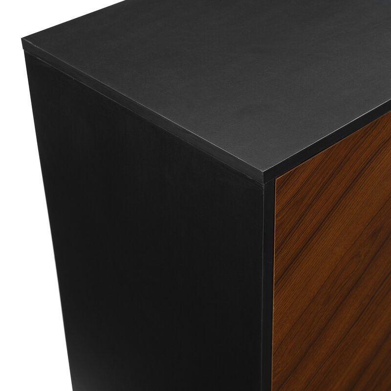Acorn/Black TV Stand for TVs up to 65" Two Doors with Metal Handle Open to Reveal Space for DVDs Two Open Shelves Are Perfect