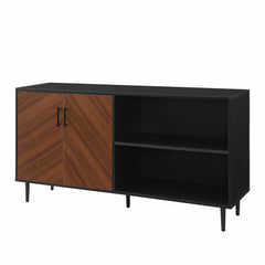 Acorn/Black TV Stand for TVs up to 65" Two Doors with Metal Handle Open to Reveal Space for DVDs Two Open Shelves Are Perfect