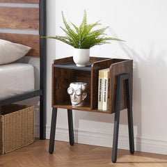 Keiten 23.6'' Tall Iron Solid Wood Nightstand in Brown