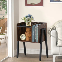 Keiten 23.6'' Tall Iron Solid Wood Nightstand in Brown