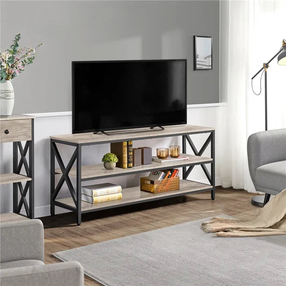 Gray TV Stand for TVs up to 65" 3 Storage Shelves Offer Ample Storage Space