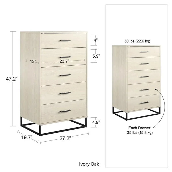 Kelly 5 Drawer 27.19'' W Chest Dresser Rustic and Modern Styles