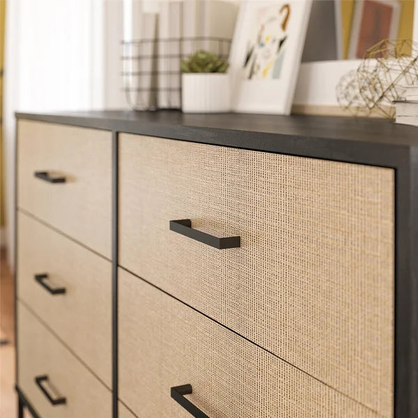 Kelly Faux Rattan 6 Drawer 53.62" W Dresser Coastal and Modern Styles